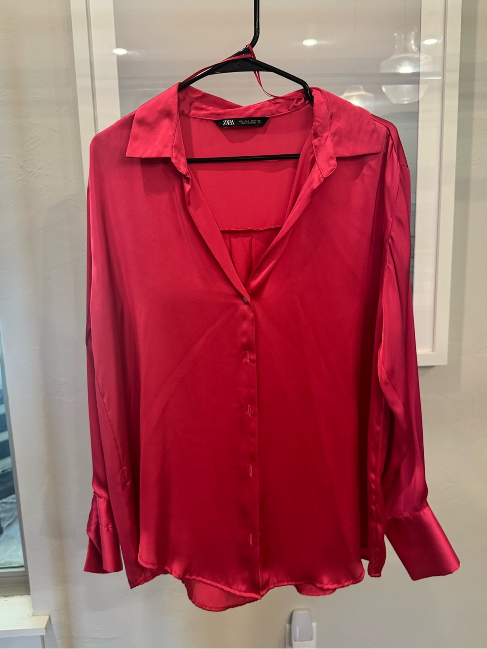 Zara Hot Pink Satin Button-Down Blouse